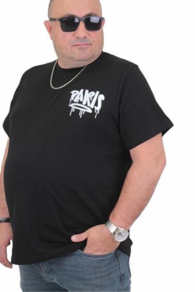 Starbattal Men's Large Size Crew Neck T-Shirt Paris 24129 BLACK