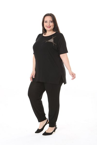 xlargebutik Plus Size - Black Jewelled Model, Super Baddal Clothing Set