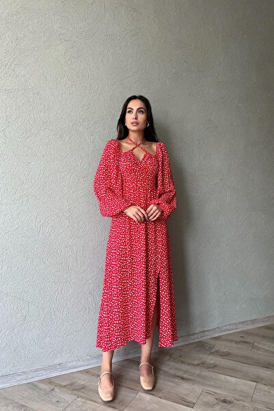 Seda Yalçın Atelier Red Halter Floral Dress