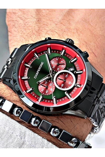 Chaperone Siyah Renk  Çelik Kordon Fonksiyonlu Erkek Kol Saati + BİLEKLİK HED...