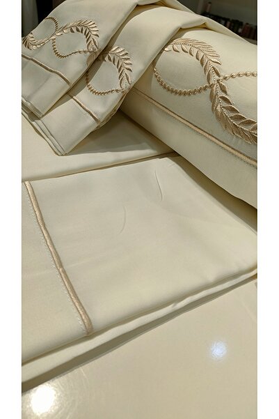 incisecrethome 100% Cotton Satin Embroidered Duvet Cover Set - Double Size // 6 Pieces / Elegant Dowry Set/