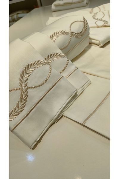 incisecrethome Duvet Cover Set Double, Embroidered Cotton Satin Duvet Cover Set Consist of 6 Pieces