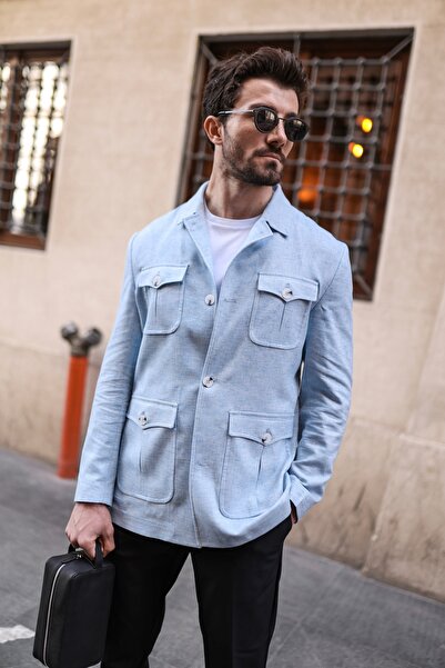 AEK FIORE Erkek Açık Mavi Keten Ceket