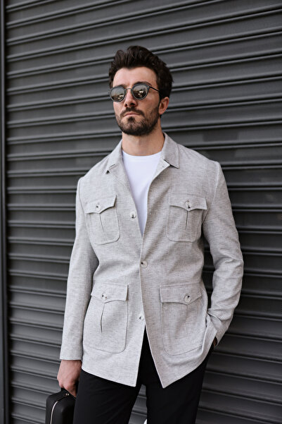AEK FIORE Erkek Açık Gri Keten Ceket