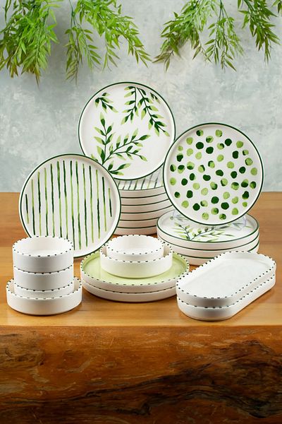 Kitchen Life 22 Pieces 12-Person Greentree Stackable Breakfast Set Luxury Breakfast Presentation Set Plate