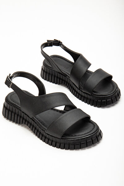 Tonny Black Women's Black Ankle Strap Single Strap Poly High Sole Sandals