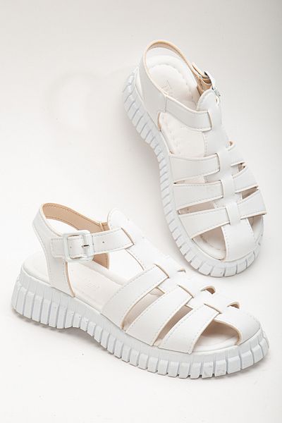 Tonny Black Women's White Ankle Strap Three-Strap Poly High Sole Sandals