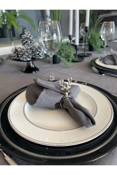 Decamor home 6 Pack Linen Textured Smoked Gray Napkin Fabric Napkins