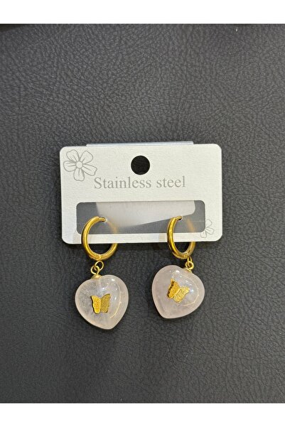 Stainless steel kalp kelebek temalı altın küpe