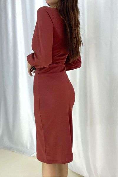 sharin Rochie midi pentru damă, cu guler dublu, cu mâneci cu manșete, 6d-2115