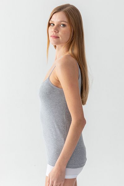 ld lidya underwear قميص داخلي نسائي أساسي باللون الرمادي وشريط حبلي قطني مضلع 1001-1