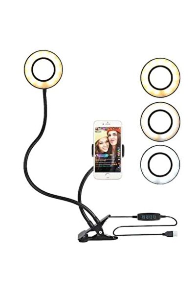 gaman 3 Renk Dönerli Esnek Kademeli Telefon Tutucu Masa Lambası Led Işıklı Ri...