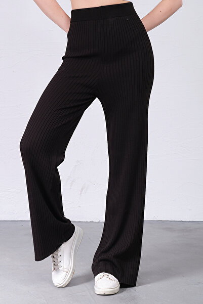 Pretty Room Kadın Siyah Fitilli Triko Pantolon