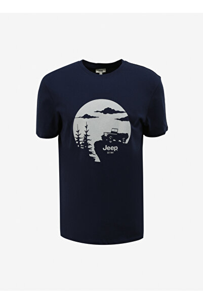 Jeep Lacivert Erkek Bisiklet Yaka Relaxed Baskılı T-Shirt J4SM-TST7235