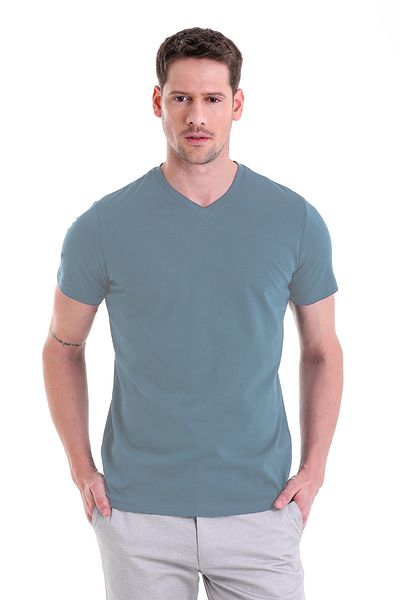 Hatemoğlu Μπλουζάκι Indigo Plain Regular Fit 100% βαμβακερό με λαιμόκοψη