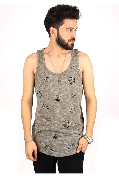 Madmext Khakifarbenes Tanktop mit Emoji-Aufdruck 2329