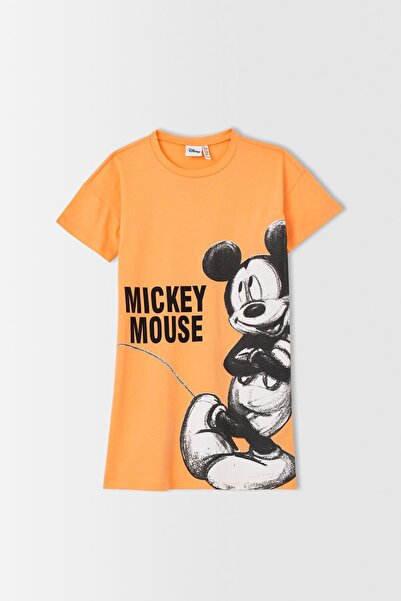 DeFacto Rochie tricou cu mânecă scurtă, portocalie, cu licență Minnie Mouse, ...