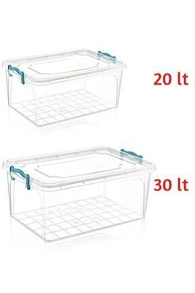 Millionth Plastic Storage Box Lock Lid Storage Box Organizer 20lt +30lt 2pcs