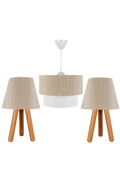 EvLight 3-Piece Chandelier and Wooden Lampshade Set Friend