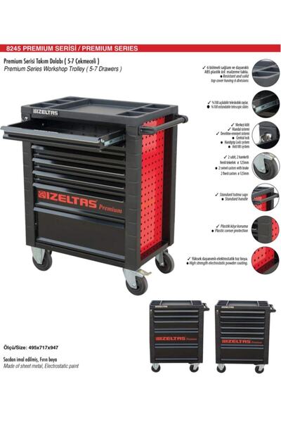 İzeltaş Premium Serisi Takım Dolabı 7 Çekmeceli 242 Parça