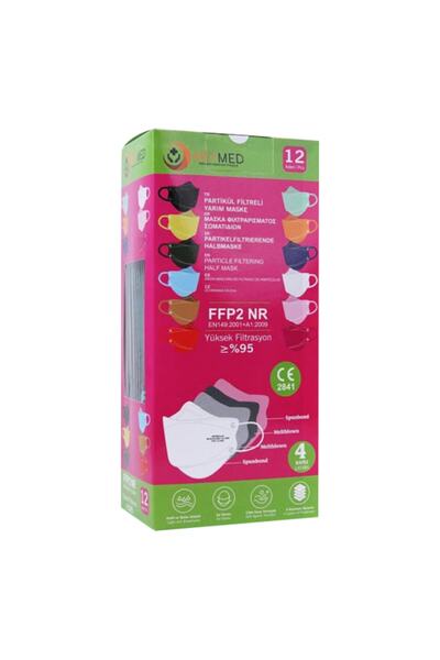 Meymed 4 Katlı Partikül Filtreli Yarım Maske Renkli 12 Li