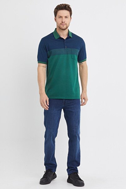 ENQUE Мъжка обикновена зелена тениска с поло яка с шарени джобове