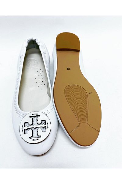 stok83 Women's White Genuine Leather Ballerinas