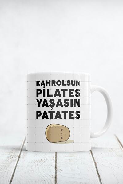 WixelArt Kahrolsun Pilates Yaşasın Patates Baskılı Kupa Bardak