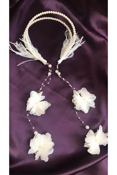 Hüner aksesuar Women's Side Feathered Double Pearl Row Hanging Earrings with Bridal, Maternity Crown