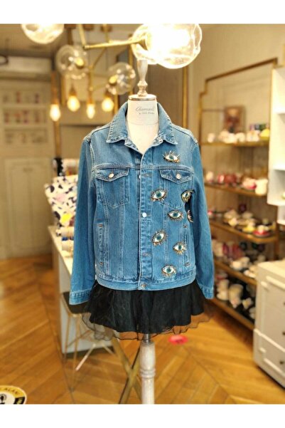 CHARMANTE BY NAZLI MENEKŞE Kadın Mavi Göz Aplikeli Kot Ceket