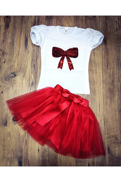 ALKANO Girl's Dream Tulle Skirt and Combed Cotton Suprem Sequined T-Shirt