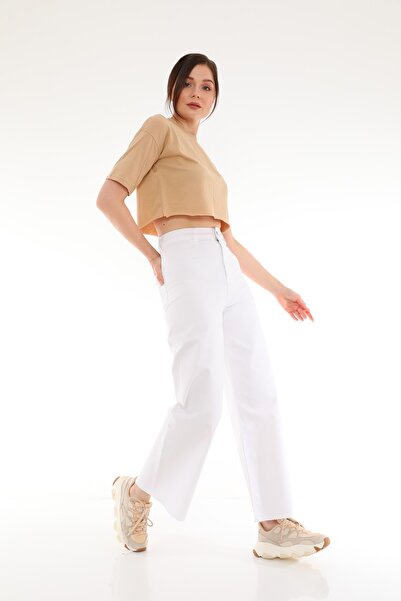 Darkly Jeans Γυναικείο παντελόνι σούπερ ψηλόμεσο λευκό χωρίς ραφές Culotte Fit