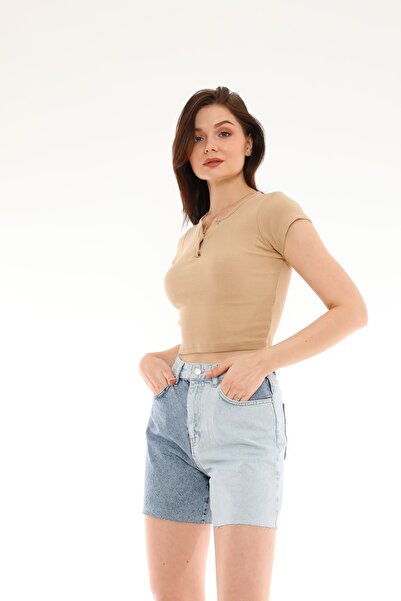 Darkly Jeans Süper Yüksek Bel Blok Mom Fit Jean Şort