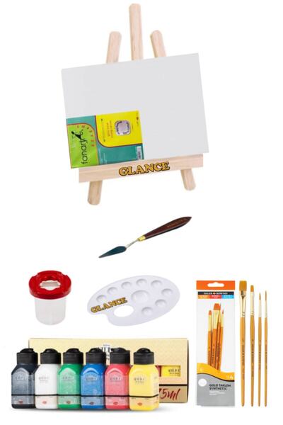 GLANCE Akrilik Boya Canlı Renkler Masaüstü Şövale Seti 6x75 Ml