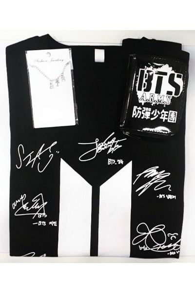 GC GÖKHAN CLUB Unisex Μαύρο T-Shirt Bts Συνδυασμός κολιέ πορτοφολιού
