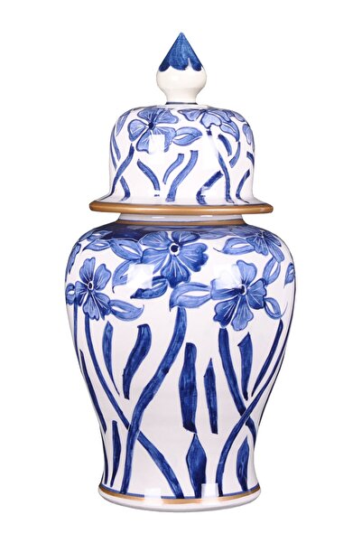 Qdec Bleu Blanc Şah Vazo Çiçek Yaldız