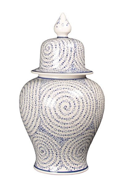 Qdec Bleu Blanc Şah Vazo Haliç