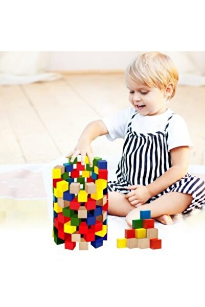 Play Wood 100 قطعة من الألعاب التعليمية الملونة - مكعبات خشبية سحرية ONY-359