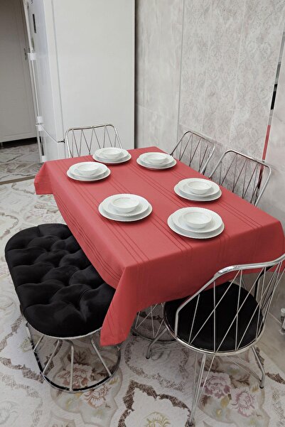 Nurteks Home مفرش طاولة من القماش اللامع مخطط باللون البرقوق