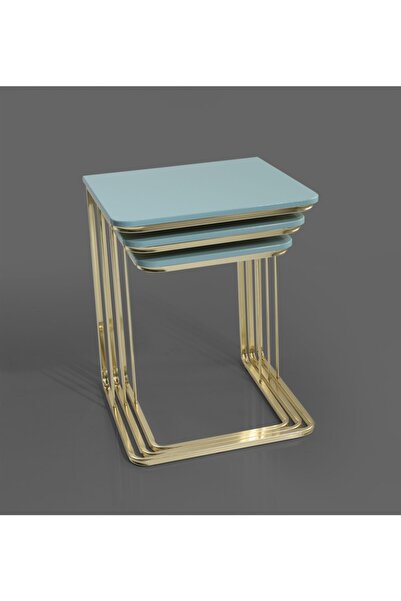 Veys Sehpa Gold 3 Lü Amor Zigon Sehpa - Orta Sehpa - Yan Sehpa