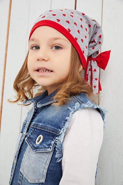 Babygiz Kız Çocuk Gri Kalp Desenli Şapka Bere Yumuşak Çift Katlı %100 Doğal P...