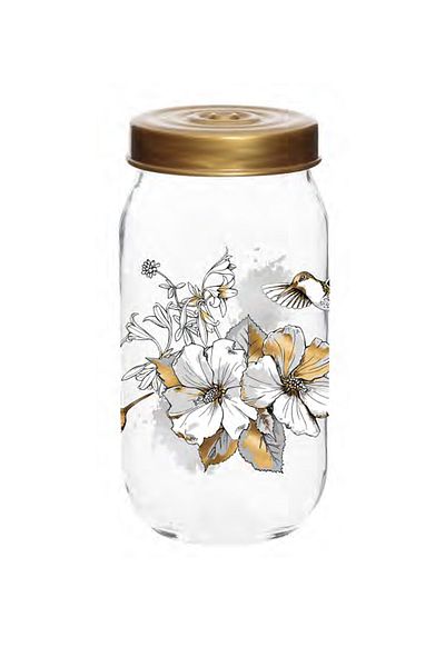 krommet Gold Flower Patterned Glass Jar