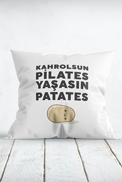 WixelArt Kahrolsun Pilates Yaşasın Patates Baskılı Yastık