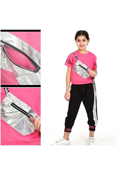 Elvinsa SILVER POCKET ANKLE TOP 3/4 SIZE STYLE PINK SUMMER GIRL'S SET