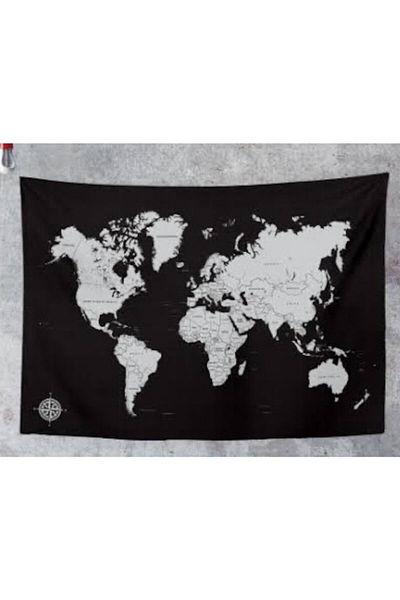 Buka Shops Tapiserie de perete cu harta lumii negre 70x90cm