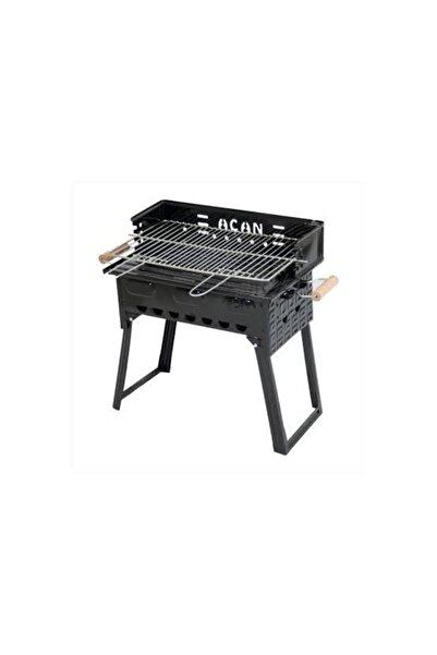 Açan Pervazlı Emaye Mangal P2 Büyük Boy Kömürlü Barbekü Çift Izgara Katlanır Ayaklı 27x44cm