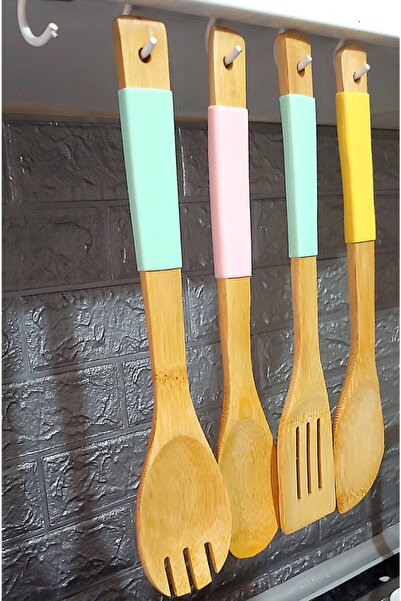 Bruno Notpa Ahşap Mutfak Gerçleri 4'lü Set Silikon Kılfılı Saplı Ürünler