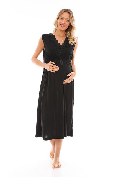 Lohussa Effortt Black Sleeveless Soft Lace Summer Maternity Nightie