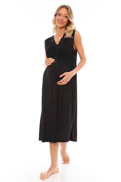 Lohussa Effortt Black Sleeveless Soft Lace Summer Maternity Nightie