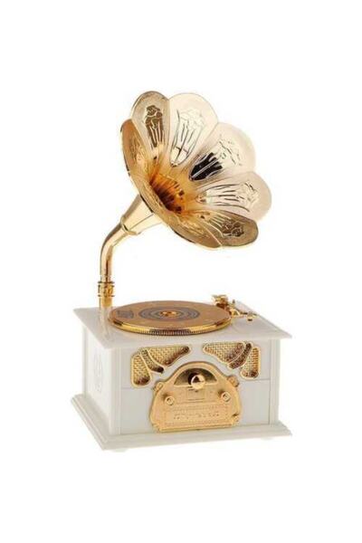 MOBGİFT Gramofon Müzik Kutusu Beyaz Renk Gramafon Müzik Kutusu Beyaz